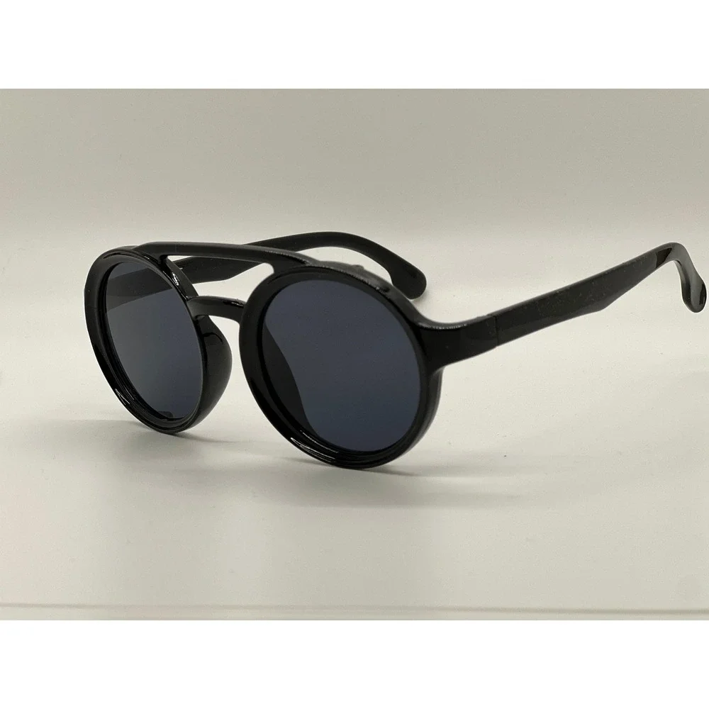 Round‎ Sunglasses Men's Retro Steampunk Style Driving Shades Dark Black Lens New